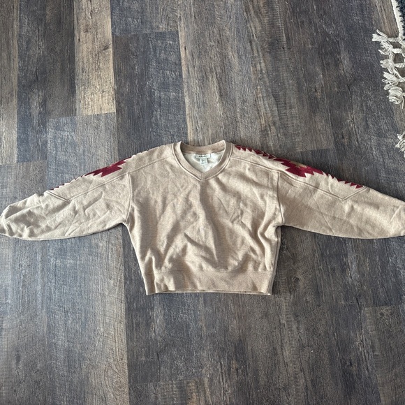 Ariat Tops - Ariat women’s Sweatshirt, tan with maroon Aztec embroidery